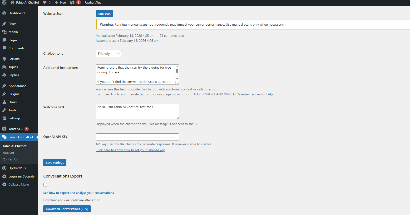 Fabio AI Chatbot preview