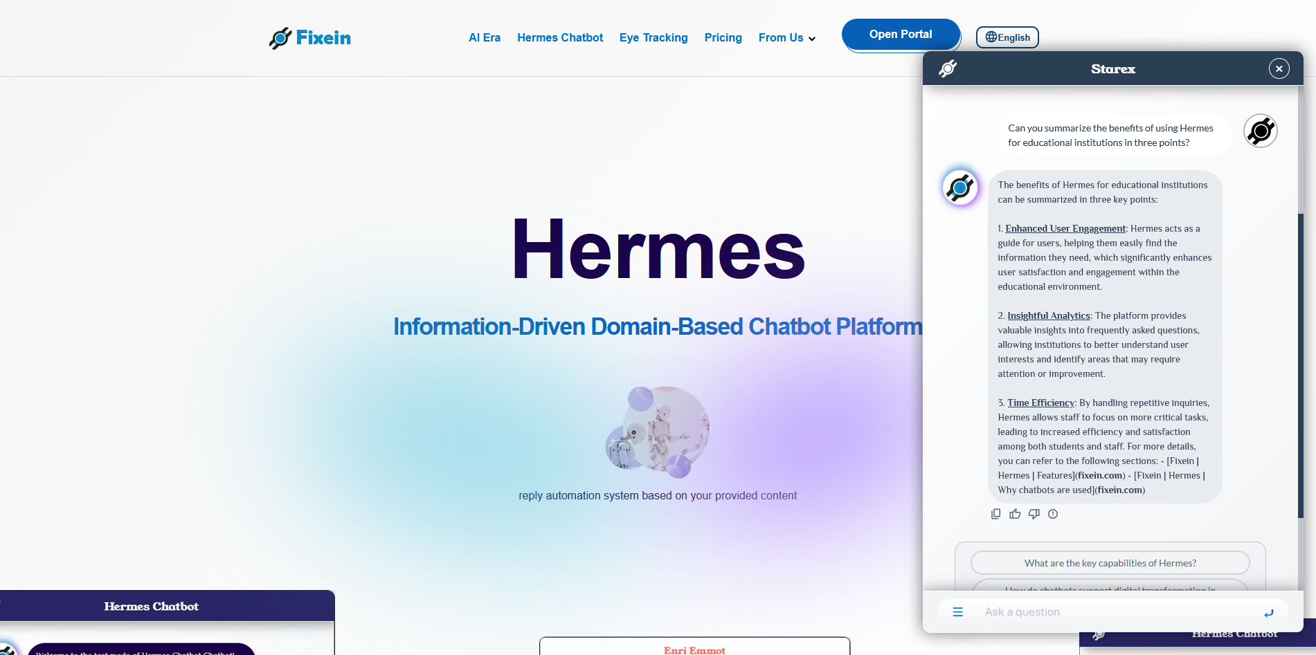 Fixein Hermes Chatbot preview